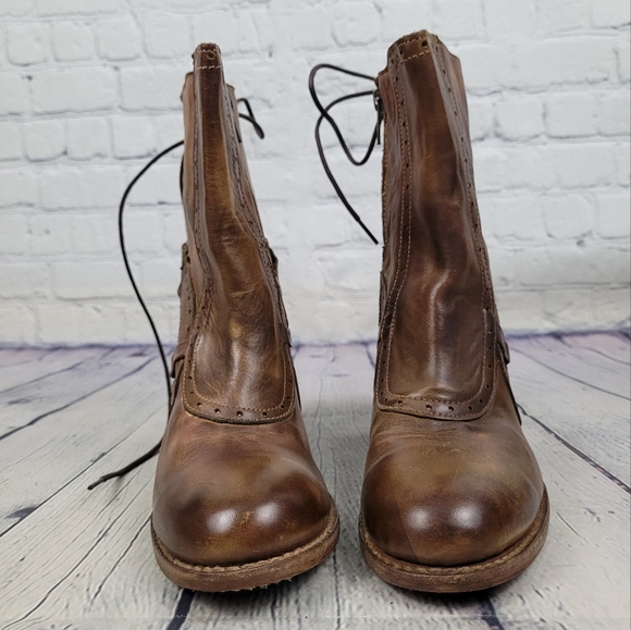 BED STU | Anabelle distressed leather lace-up heel side zip wedge boots - Picture 4 of 10
